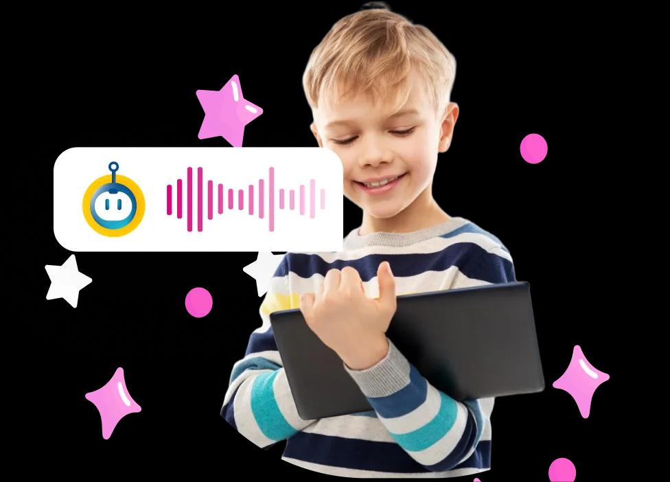 Child with AI learning assistant